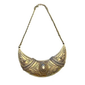 Grueso Gargantilla Collar Repujado Paneles Oro Secciones Ornamentado Vintage Boho - Imagen 1 de 5