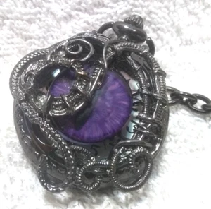 Silver Ornate Design On Purple Stone Cover Pocket Watch New Bat Great Condition - Picture 1 of 7