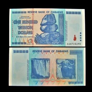 1 x Zimbabwe 100 Trillion dollar banknote-2008/AA /XF to AUNC currency