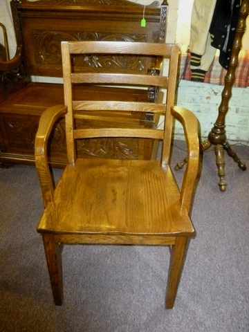 Antique Oak Desk Chair W/arms 1900's refinished restored solid Library, school Cover