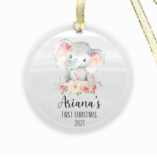 Personalized Baby's First Christmas Ornament 2022, Elephant Name Keepsake Gift