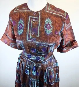 VTG 1950s ATOMIC ROCKABILLY SATIN DRESS PIN UP MODERNIST MCM RETRO MOD MODERNIST - Picture 1 of 12