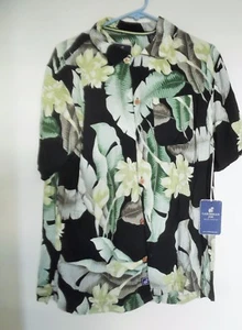 NWT Carribean Joe Mens Hawaiian Shirt - Tropical Tree Floral 100% Rayon Sz L - Picture 1 of 3