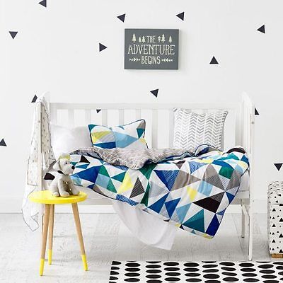 ADAIRS KIDS Concord COT (Jnr Bed) Quilt Cover Set - Geometric, Blue, Reversible! • 50$