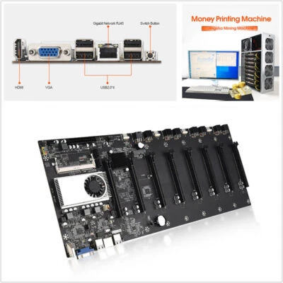 Mining Machine Motherboard w/CPU Set 8 Graphics Card Plug DDR3 Memory Integrated - Image 1 of 4