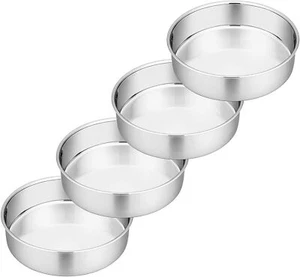 4pc 6" Stainless Steel Cake Pans, Leakproof & Easy Clean - Picture 1 of 7
