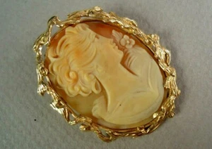 Kamee der jungen Dame, 14K Gelbgold ausgefallene Anstecknadel/Anhänger Lünette, 8,0 g, 1,7" x 1,4" - Bild 1 von 8