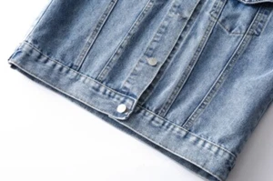 Jeansjacke Damen Blau Knopfleiste Taschen Lockerer Schnitt Casual Streetwear - Bild 1 von 12