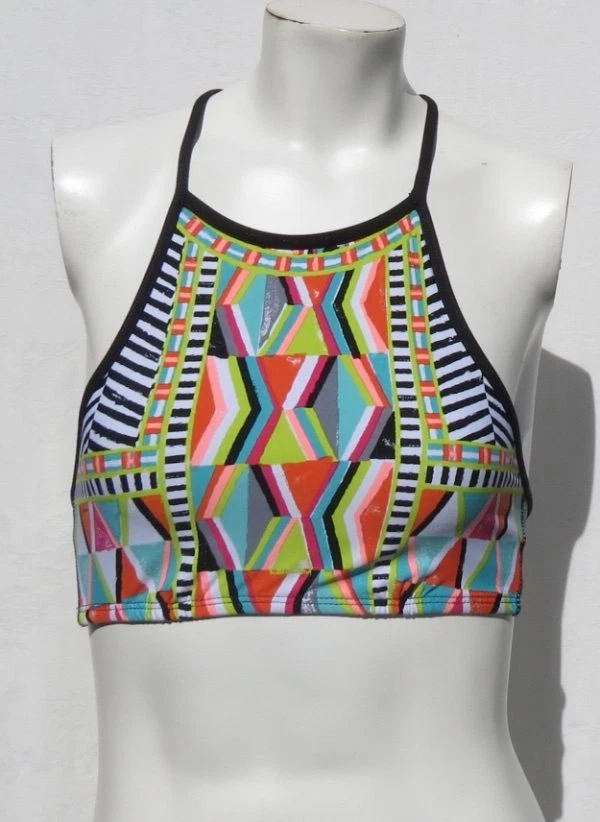 Sujetador deportivo TRINA TURK Recreation estampado de EE. UU. Geo Engineer espalda en Y parte superior talla XS Foto 1 de 4