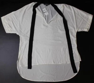 Express Women Short Sleeve Flared V-Neck Drop Tail Blouse White/Black NWT Sz Med - Picture 1 of 6