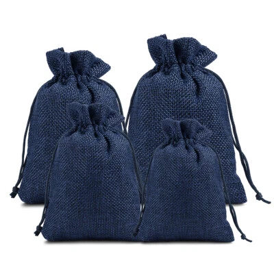 25-100 Pcs Wedding Burlap Bags Linen Jewelry Pouches Jute Hessian Gift Bag Favor - Image 1 of 4