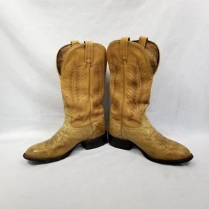 Tony Lama Men’s Leather Ostrich Western Boot Size 9B Style 1579 Tan Camel Color - Picture 1 of 12
