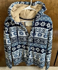 Aeropostale Boys M(10-12) Fleece Coat Sherpa Lining Hooded Navy Blue Fair isles - Picture 1 of 12