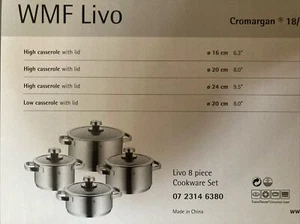 NEW WMF LIVO 8 PIECE COOKWARE SET 2.0,3.5,6.0 Qt High 2.6Low Casserole With Lids - Picture 1 of 1
