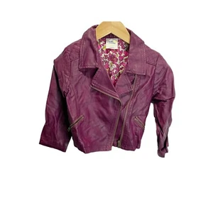 Genuine Kids Oshkosh Girls Burgundy Faux Leather Moto Jacket 4 Floral Zip Up - Picture 1 of 5