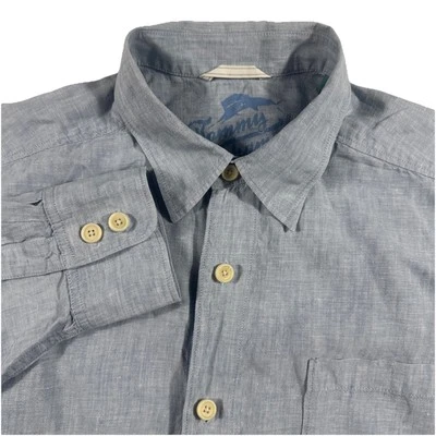 Tommy Bahama Men's L Button Down Long Sleeve Blue 100% Linen Shirt - Image 1 of 4
