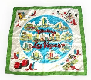 Vintage Las Vegas Souvenir Scarf Japan Made Nylon Rayon Casino Hotels Strip 50’s - Picture 1 of 10