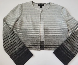 St. John Metallic Gradient Stripe Cropped Cardigan size 8 black silver evening - Picture 1 of 9