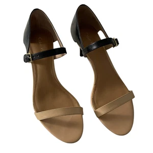 Calvin Klein Shoes Womens Size 7.5 Black Beige Luqina Heel Sandals Dress Buckle - Picture 1 of 12