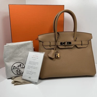 Hermes Birkin 30 Galleta Tostado Beige Cuero Clemence Herrajes Dorados Foto 1 de 4