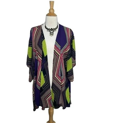 Ashley Stewart 12 multicolor boho abstract lightweight crepe kimono - Image 1 of 4