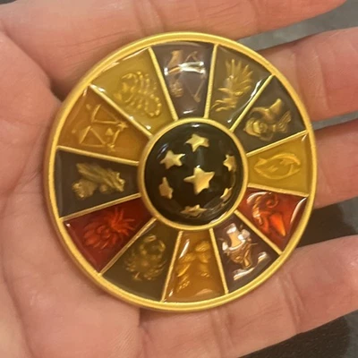 2” Bob Mackie zodiac Sign wheel pin/ pendant Gold Stars, Astrology Jewelry. - Image 1 of 4