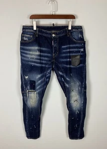 Pantalones de mezclilla DSQUARED2 para hombre desgastados pierna recta parche logotipo 5 bolsillos talla 54 - Imagen 1 de 17