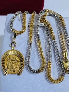 22K Solid 916 Real twotone Gold Horse Unicorn Necklace 21”/21.5” Long 14g 3mm - Picture 1 of 24