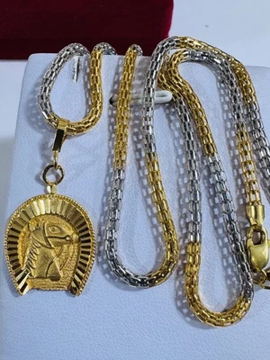 22K Solid 916 Real twotone Gold Horse Unicorn Necklace 21”/21.5” Long 14g 3mm - Image 1 of 4