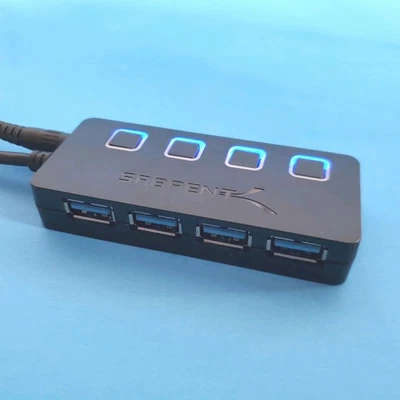 Sabrent HB-UM43 4 Port USB 3.0 HUB LED Indicator Light Power Switches Black - Image 1 of 4