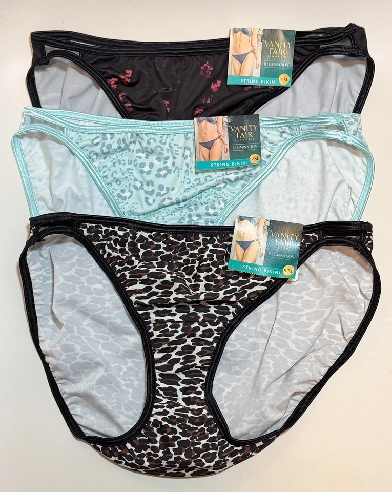 NWT 3 Vanity Fair Illumination String Bikini Panties 18108 Multi Animal Sz 8/XL - Image 1 of 1