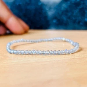 2MM Blue Aquamarine Faceted Round Gemstone Beaded Tiny Starchy Bracelets 6-8" - Picture 1 of 12