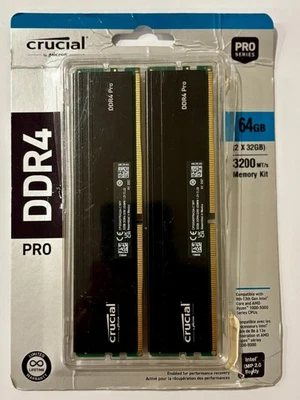 Crucial Pro 64GB Kit (2x32GB) DDR4 3200MHz C22 UDIMM Desktop Memory Kit - Image 1 of 3