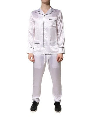 Dolce & Gabbana White Satin Silk Men Pajama Set Men's Sleepwear Authentic - Image 1 of 4