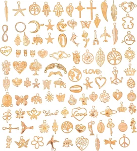 100 Stck. Gold Charms für Schmuckherstellung, Gemischt Tibetisch Antik Golden Anhänger Großpackung - Bild 1 von 12