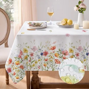 Spring Tablecloth Rectangle - Easter Waterproof Wild Flower Table Cloths Stai... - Picture 1 of 7