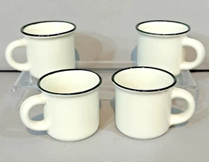 Robert Stanley Enamel Ware Mini Mug Cup Espresso Set Of 4 White Black Rim - Picture 1 of 7