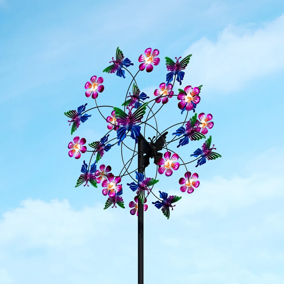 Molino de viento de metal de 79" decoración de arte de jardín hilandero de viento patio cinético escultura colorida Foto 1 de 4