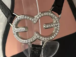 Escada Damenschuhe schwarz LOGO Strass Glitzer Pfennigabsatz Sandalen 37,5 7,5 - Bild 1 von 9