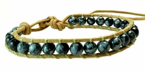 Beaded Leather Single Wrap Bracelet 6mm Natural Gemstone - Picture 1 of 8