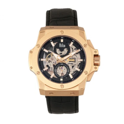 Reloj Reign Commodus Automático Esqueleto Correa Cuero - Oro Rosa/Negro Foto 1 de 4