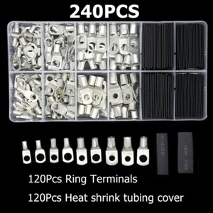 240PCS SC Copper Wire Ring Crimp Terminal Lug Battery Welding Bare Connector Kit - Picture 1 of 11