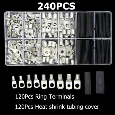 240PCS SC Copper Wire Ring Crimp Terminal Lug Battery Welding Bare Connector Kit - Image 1 of 4