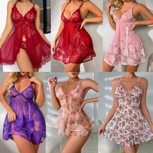 Women's Sexy Sheer Lace Dress Exotic Lingerie Sleepwear Chemise Babydoll Teddy - Picture 1 of 146