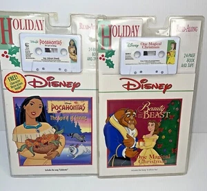 Libro y casete vintage de lectura navideña de Disney Pocahontas y La Bella y la Bestia - Imagen 1 de 2