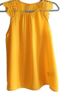 Women's Shein Yellow Lace Sheer Cap Sleeve Yellow Blouse Top Size S - Picture 1 of 5