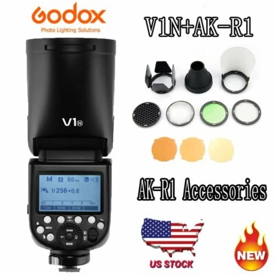 Godox V1-N Round Head TTL 1/8000s HSS Speedlite Flash For Nikon Camera AK-R1 Kit - Image 1 of 4