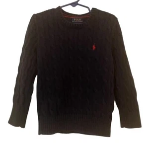 Polo Ralph Lauren Sweater Youth Size 5 Navy Cotton Crewneck Cable Knit Prep - Picture 1 of 4