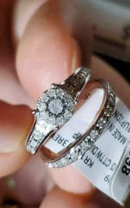 Anillo de compromiso de diamantes genuinos de peso total de 1/3 quilate de oro blanco de 10 quilates talla 7 - Imagen 1 de 15