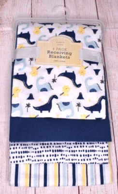 Moderno Pack de 4 Mantas de Recepción Bebé 100% Algodón Dinosaurio Azul Bebé NUEVO Foto 1 de 4